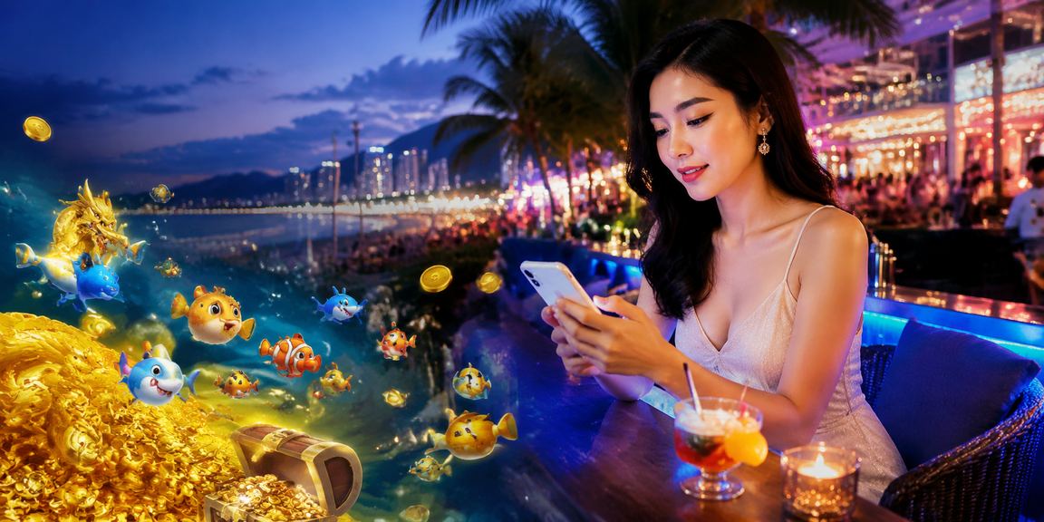 Người dùng Nha Trang truy cập khuyến mãi casino trên điện thoại tại bãi biển